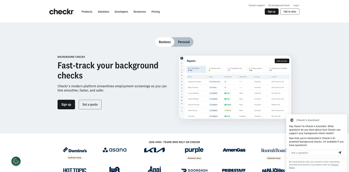 Check statuses — pending, clear, complete — in Checkr’s own product illustration · Source: checkr.com, July 30, 2026